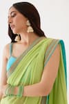 Buy_Nikasha_Blue 100% Viscose Georgette Embroidery Gota V Neck Saree With Blouse _Online_at_Aza_Fashions