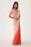 Nikasha_Peach 100% Viscose Georgette And Pure Raw Silk Ombre Saree With Blouse _Online_at_Aza_Fashions