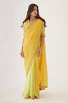 Buy_Nikasha_Green 100% Viscose Georgette And Pure Raw Silk Ombre Saree With Blouse _at_Aza_Fashions