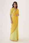 Nikasha_Green 100% Viscose Georgette And Pure Raw Silk Ombre Saree With Blouse _Online_at_Aza_Fashions