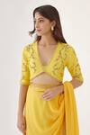 Shop_Nikasha_Green 100% Viscose Georgette And Pure Raw Silk Ombre Saree With Blouse _Online_at_Aza_Fashions