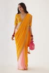Buy_Nikasha_Yellow 100% Viscose Georgette And Pure Raw Silk Gota, Ombre Saree With Blouse _at_Aza_Fashions