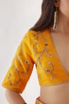 Nikasha_Yellow 100% Viscose Georgette And Pure Raw Silk Gota, Ombre Saree With Blouse _at_Aza_Fashions