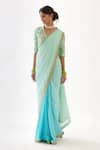 Buy_Nikasha_Blue 100% Viscose Georgette And Pure Raw Silk Gota, Ombre Saree With Blouse _at_Aza_Fashions