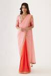 Buy_Nikasha_Pink 100% Viscose Georgette And Pure Raw Silk Gota, Ombre Saree With Blouse _at_Aza_Fashions