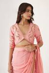 Nikasha_Pink 100% Viscose Georgette And Pure Raw Silk Gota, Ombre Saree With Blouse _at_Aza_Fashions