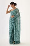 Buy_Nikasha_Green 100% Viscose Georgette Printed Floral V Neck Saree With Blouse _Online_at_Aza_Fashions