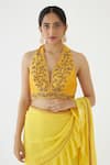 Shop_Nikasha_Yellow 100% Viscose Georgette Embroidery Dabka Halter Ruffle Saree With Blouse _Online_at_Aza_Fashions