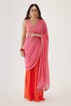 Buy_Nikasha_Pink 100% Viscose Georgette, Pure Raw Silk Sharara Pant Saree With Blouse _at_Aza_Fashions