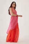 Nikasha_Pink 100% Viscose Georgette, Pure Raw Silk Sharara Pant Saree With Blouse _Online_at_Aza_Fashions