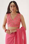Buy_Nikasha_Pink 100% Viscose Georgette, Pure Raw Silk Sharara Pant Saree With Blouse _Online_at_Aza_Fashions
