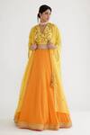 Buy_Nikasha_Yellow Blouse Pure Raw Silk, Dupatta 100% Viscose Embroidered Cape Set _at_Aza_Fashions