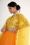 Shop_Nikasha_Yellow Blouse Pure Raw Silk, Dupatta 100% Viscose Embroidered Cape Set _Online_at_Aza_Fashions