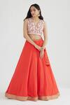 Buy_Nikasha_Orange Lehenga 100% Viscose Georgette Embroidered Dabka V Cape Set _Online_at_Aza_Fashions