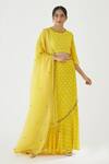 Buy_Nikasha_Yellow 100% Crepe, Dupatta 100% Organza Print Frill Lehenga Set _at_Aza_Fashions