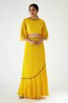 Buy_Nikasha_Yellow 100% Crepe, Dupatta 100% Organza Print Frill Lehenga Set _Online_at_Aza_Fashions