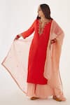 Buy_Nikasha_Coral 100% Viscose Crepe Embroidery Dabka Notched Kurta Set With Dupatta _at_Aza_Fashions