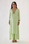 Buy Nikasha Green Cutdana, Dabka, Sequin And Gota Work V Neck Embroidered Kurta Set Online at Aza Fashions Buy_Nikasha_Green Cutdana, Dabka, Sequin And Gota Work V Neck Embroidered Kurta Set _Online_at_Aza_Fashions
