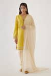 Buy_Nikasha_Yellow Embroidered Dabka V Neck Kurta Dhoti Pant Set _at_Aza_Fashions