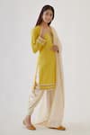 Nikasha_Yellow Embroidered Dabka V Neck Kurta Dhoti Pant Set _Online_at_Aza_Fashions