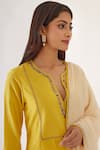 Shop_Nikasha_Yellow Embroidered Dabka V Neck Kurta Dhoti Pant Set _Online_at_Aza_Fashions