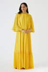 Buy_Nikasha_Yellow 100% Viscose Crepe Embroidered Dabka And Sequin Work High Cape Tiered Dress _at_Aza_Fashions