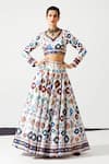 Rajdeep Ranawat_White Blouse - Lycra Printed Mirror Leela Geometric Bridal Skirt Set  _Online_at_Aza_Fashions