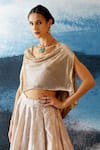 Rajdeep Ranawat_Beige Top Metal And Skirt Dupion Geometric Leela & Set  _at_Aza_Fashions