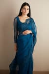 Buy_Astha Narang_Blue Organza Embroidered Floral Scoop Neck Saree With Blouse  _at_Aza_Fashions