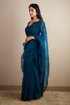 Astha Narang_Blue Organza Embroidered Floral Scoop Neck Saree With Blouse  _Online_at_Aza_Fashions