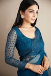 Buy_Astha Narang_Blue Organza Embroidered Floral Scoop Neck Saree With Blouse  _Online_at_Aza_Fashions