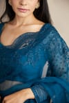 Shop_Astha Narang_Blue Organza Embroidered Floral Scoop Neck Saree With Blouse  _Online_at_Aza_Fashions