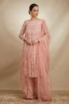 Buy_Astha Narang_Pink Organza Floral Boat Embroidered Anarkali Palazzo Set _at_Aza_Fashions