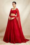 Buy_Astha Narang_Red Organza Embroidered Floral Sweetheart Neck Bridal Lehenga Set _at_Aza_Fashions