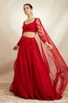 Buy_Astha Narang_Red Organza Embroidered Floral Sweetheart Neck Bridal Lehenga Set _Online_at_Aza_Fashions