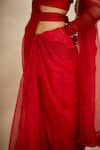 Shop_Astha Narang_Red Organza Thread Scoop Neck Border Embroidered Saree With Blouse _Online_at_Aza_Fashions