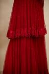 Shop_Astha Narang_Red Net Embroidery Thread Scoop Neck Peplum Kurta Sharara Set For Women_at_Aza_Fashions