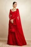 Buy_Astha Narang_Red Net Embroidery Thread Scoop Neck Peplum Kurta Sharara Set For Women_at_Aza_Fashions