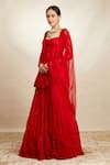 Astha Narang_Red Net Embroidery Thread Scoop Neck Peplum Kurta Sharara Set For Women_Online_at_Aza_Fashions
