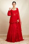 Buy_Astha Narang_Red Net Embroidery Thread Scoop Neck Peplum Kurta Sharara Set For Women_Online_at_Aza_Fashions