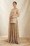 Buy_Astha Narang_Beige Net Embroidery Thread And Sequin Scoop Neck Kurta Sharara Set For Women_at_Aza_Fashions