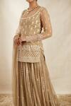 Shop_Astha Narang_Beige Net Embroidery Thread And Sequin Scoop Neck Kurta Sharara Set For Women_Online_at_Aza_Fashions