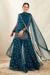 Buy_Astha Narang_Blue Organza Embroidery Sequin And Cutdana Round Kurta Sharara Set  _at_Aza_Fashions