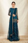 Buy_Astha Narang_Blue Organza Embroidery Sequin And Cutdana Round Kurta Sharara Set  _Online_at_Aza_Fashions