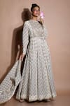 Buy_Aksh_Ivory Georgette Printed Floral Round Anarkali With Dupatta _at_Aza_Fashions