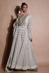 Shop_Aksh_Ivory Georgette Printed Floral Round Anarkali With Dupatta _at_Aza_Fashions