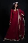 Buy_Aksh_Maroon Georgette Plain V Neck Pleated Anarkali With Dupatta _at_Aza_Fashions