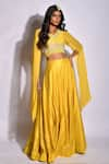 Buy_Aksh_Yellow Chanderi Embroidery Floral Leaf Neck Crop Top And Skirt Set _at_Aza_Fashions