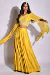 Aksh_Yellow Chanderi Embroidery Floral Leaf Neck Crop Top And Skirt Set _Online_at_Aza_Fashions