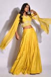 Buy_Aksh_Yellow Chanderi Embroidery Floral Leaf Neck Crop Top And Skirt Set _Online_at_Aza_Fashions